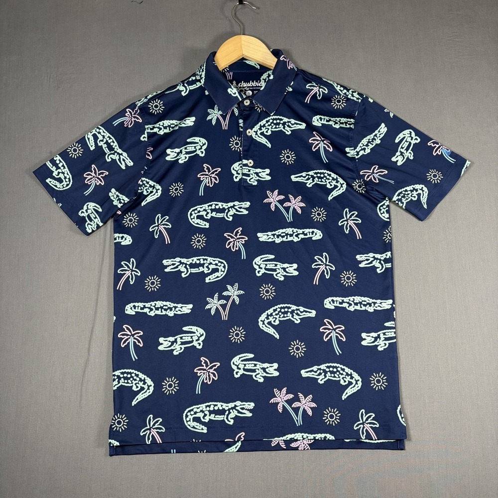 Chubbies Polo Shirt Mens Small Navy Neon Glade Performance Alligator Golf
